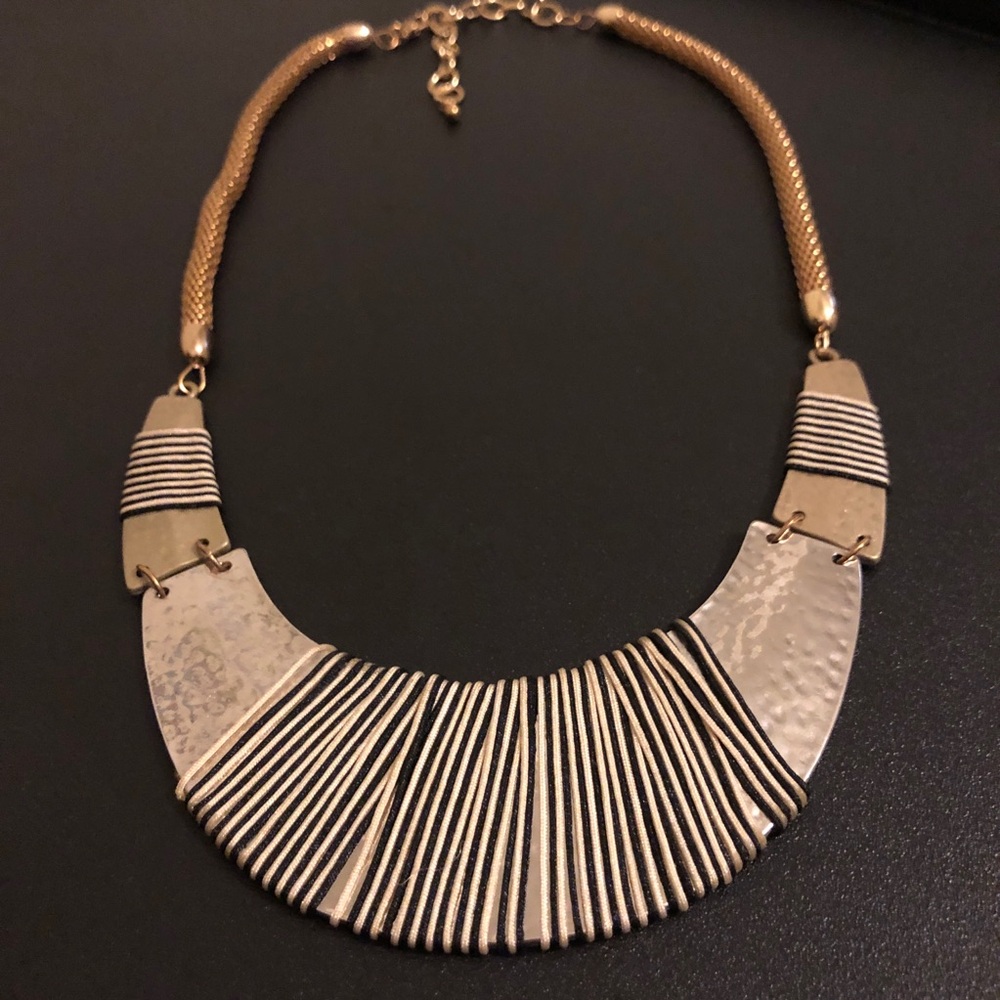 Gold-Tone and Silver-Tone Ribbed Bib Statement Necklace - Women Jewelry